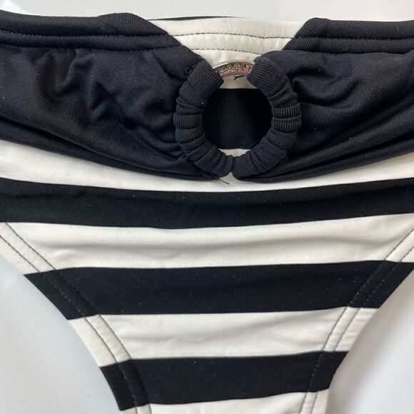 NWT MICHAEL Michael Kors Black and White Striped Bikini Bottoms XS, S, or L - Picture 2 of 3
